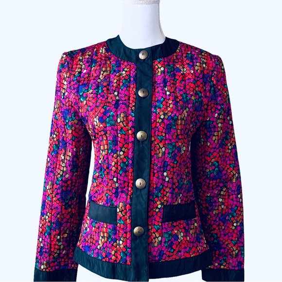 VINTAGE HOWARD WOLF MULTICOLOR QUILTED BLAZER - Picture 5 of 15